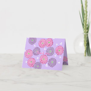 Rosa und violette Blumen Danke-Karten zum Geburtst Dankeskarte