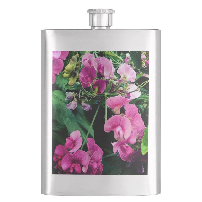 Rosa und violette Blumen Flachmann (Vorderseite)