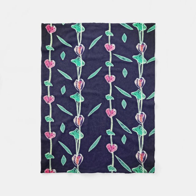 Rosa und violette Blumen Fleecedecke (Vorderseite)