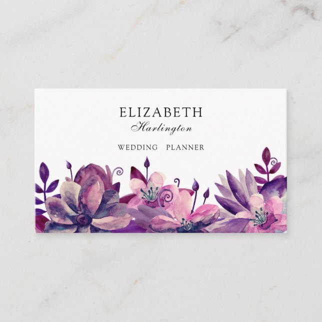 Rosa und violette Blumen. Florals-Karte. botanisch Visitenkarte (Vorderseite)