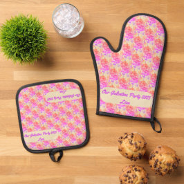 Rosa und violette Blumen Galentinisches Party Ofenhandschuh & Topflappen-Set
