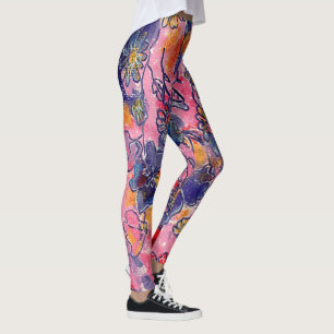 Rosa und violette Blumen Garten Original Wasserfar Leggings