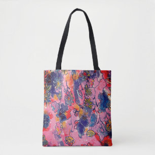 Rosa und violette Blumen Garten Original Wasserfar Tasche