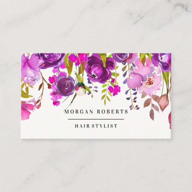 Rosa und violette Blumen Hübsch Elegante Frauen Visitenkarte (Vorderseite)
