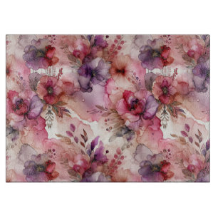 Rosa und violette Blumen - Illustration des Alkoho Schneidebrett