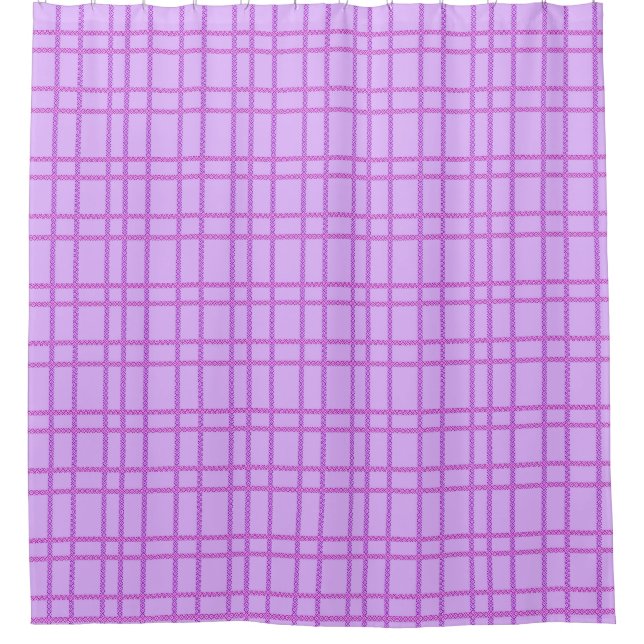 Rosa und violette Blumen kariertes Muster Duschvorhang (Vorderseite)