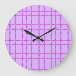 Rosa und violette Blumen kariertes Muster Große Wanduhr