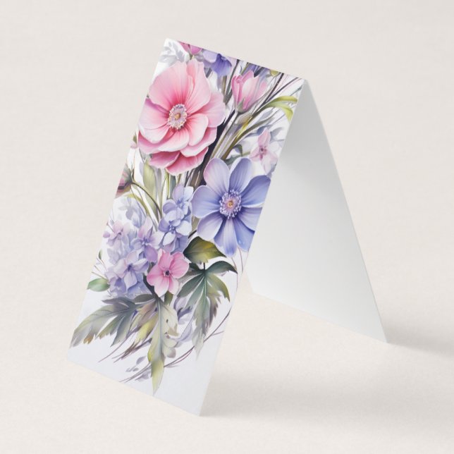 Rosa und violette Blumen Klettmarkierung von Lesez Visitenkarten (Vorderseite)