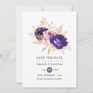 Rosa und violette Blumenhochzeit Save The Date