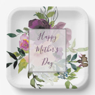 Rosa und violette Blumenmuster Pappteller
