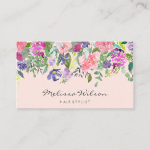 Rosa und violette Blüten Moderne Handschrift Blush Visitenkarte