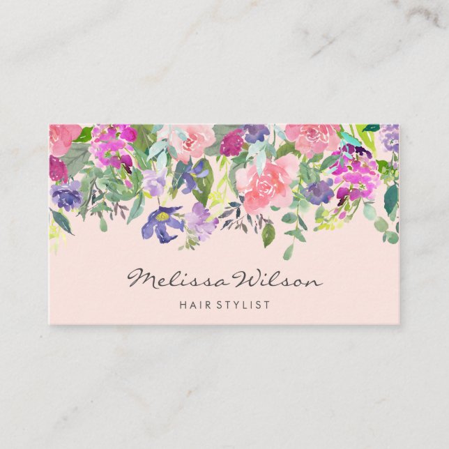 Rosa und violette Blüten Moderne Handschrift Blush Visitenkarte (Vorderseite)