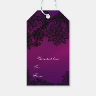 Rosa und violette elegante schwarze Spitze Party Geschenkanhänger