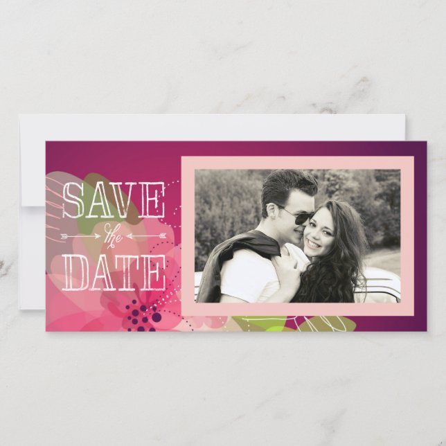 Rosa und violette Flora Save the Date (Vorderseite)