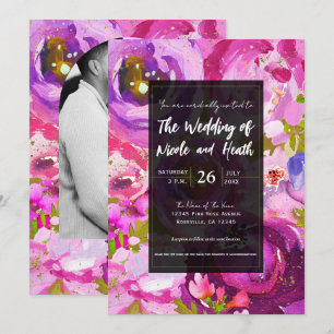 Rosa und violette florale Hochzeit mit Farbakzente Einladung