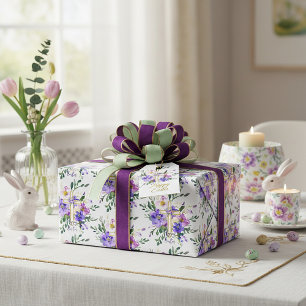Rosa und violette florale Kreuz-Ostern benutzerdef Geschenkpapier