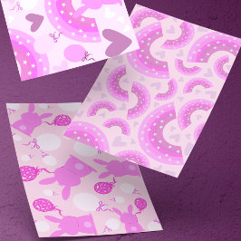Rosa und violette Hasen und Regenbögen mit Herzen Geschenkpapier Set