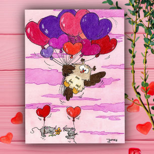 Rosa und violette HERZ-BALLOONS Grußkarte  Postkarte
