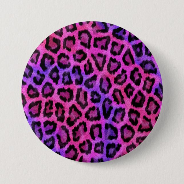 Rosa und violette Leopardenfell-Punkte-Muster Button (Vorderseite)