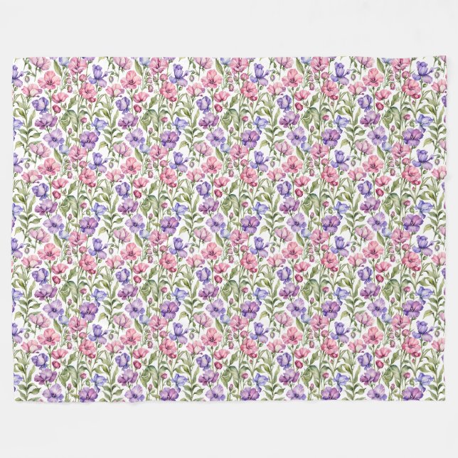 Rosa und violette Platterbsen Fleecedecke (Vorderseite (Horizontal))
