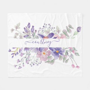 Rosa und violette Wasserfarbe floral personalisier Fleecedecke