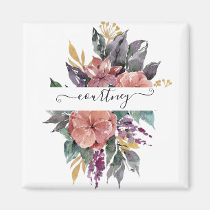 Rosa und violette Wasserfarbe floral personalisier Magnet
