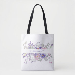 Rosa und violette Wasserfarbe floral personalisier Tasche