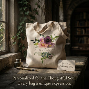 Rosa und violette Wasserfarbe floral personalisier Tragetasche
