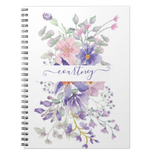 Rosa und violette Wasserfarbe florale personalisie Notizblock