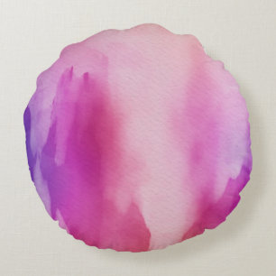 Rosa und violette Wasserfarbe Positiver Raum Rundes Kissen