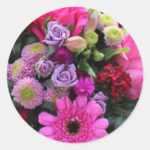 Rosa und violetter Blumenstrauß Runder Aufkleber