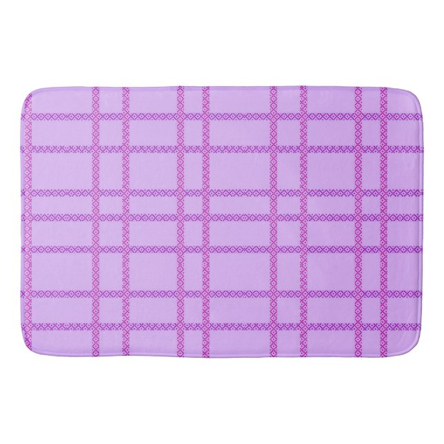 Rosa und violettes Blumenkaromuster Badematte (Vorderseite)