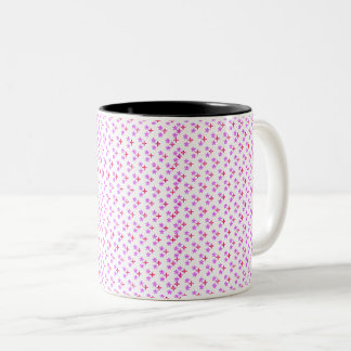 Rosa und violettes Blumenmuster auf Schwarz – Mode Zweifarbige Tasse