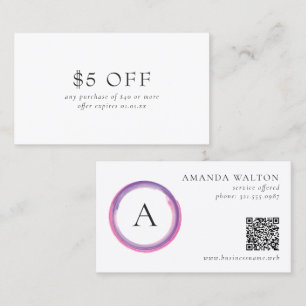 Rosa und violettes Monogramm QR-Code Modern Rabattkarte