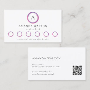 Rosa und violettes Monogramm QR-Code Modern Treuekarte