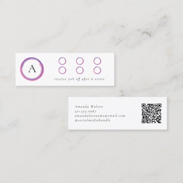 Rosa und violettes Monogramm QR-Code Modern Treuekarte (Vorne/Hinten)