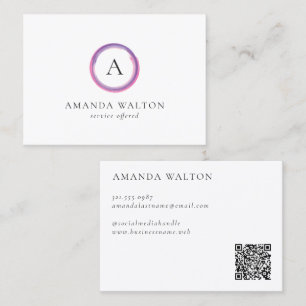 Rosa und violettes Monogramm QR-Code Modern Visitenkarte