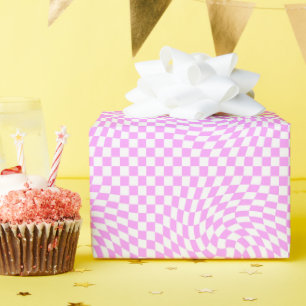 Rosa und Weiß-Chic gezogenes kariertes Muster Geschenkpapier