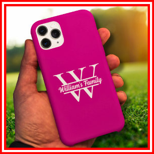 Rosa und Weiß Einfaches Familiennamensmonogramm Case-Mate iPhone 14 Pro Max Hülle