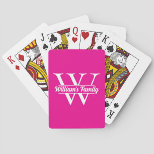 Rosa und Weiß Einfaches Familiennamensmonogramm Spielkarten