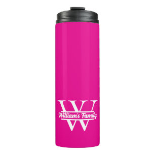Rosa und Weiß Einfaches Familiennamensmonogramm Thermosbecher