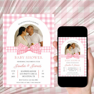 Rosa und Weiß Foto Minimalistische Babyparty Einladung