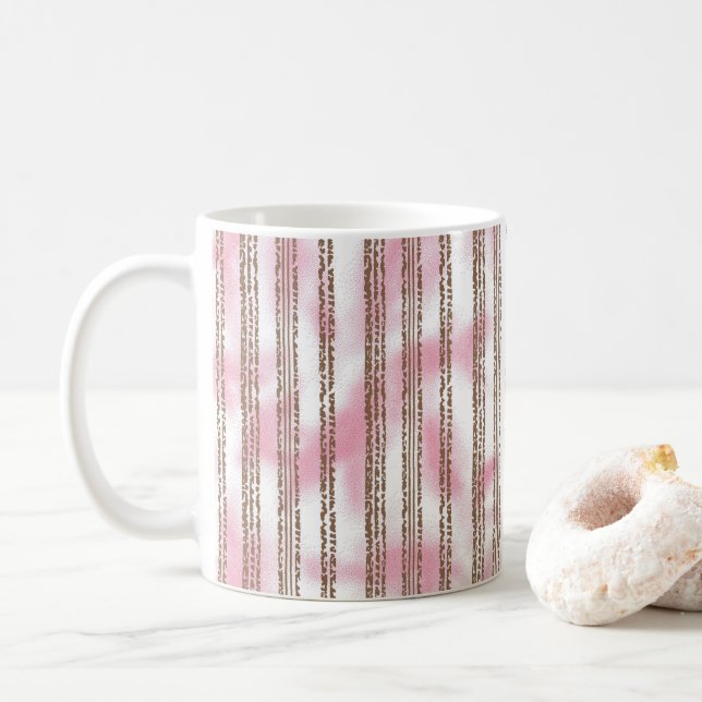 rosa und weiß gestreifter Hintergrund Kaffeetasse (Mit Donut)