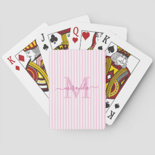 Rosa und weiß gestreifter Monogramm-Name Spielkarten