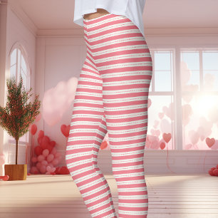 Rosa und Weiß gestreifter Valentinstag Leggings