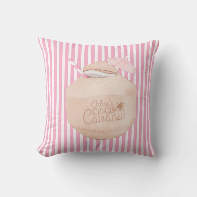 Rosa und weiß gestrichen | Coconut Drink | Cabana Kissen (Vorderseite)