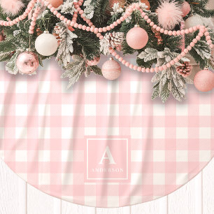 Rosa und weiß kariert Gingham Monogramm Polyester Weihnachtsbaumdecke
