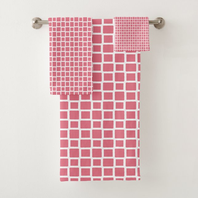 rosa und weiß kariertes Muster Badhandtuch Set (Insitu)
