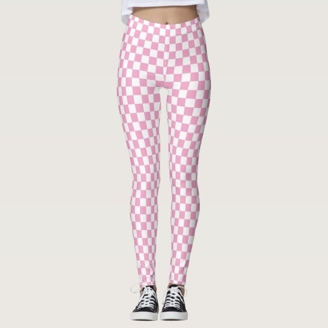 rosa und weiß kariertes Muster Leggings (Vorderseite)