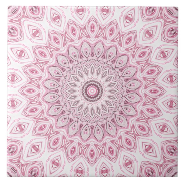 Rosa und Weiß Mandala Muster Design Fliese (Vorderseite)